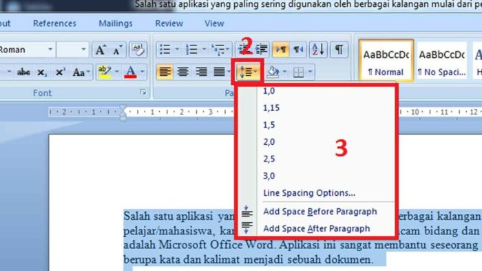 Cara Mengatur Spasi 1 5 Di Word