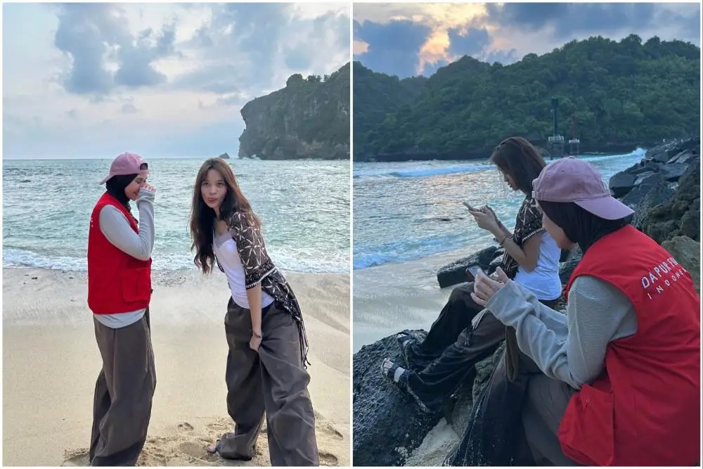 Potret Zaskia Adya Mecca dan Anak di Pantai Sadeng