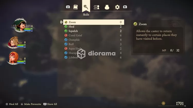 Di awal, Aester bisa menggunakan skill namanya Zoom, di mana kamu bisa teleport ke tempat yang sudah kamu kunjungi, mempermudah perjalananmu daripada harus bolak-balik jalan-jalan / Square Enix