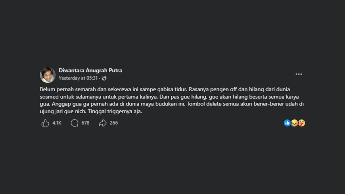 Unggahan status Tara Arts di Facebook. (Facebook)