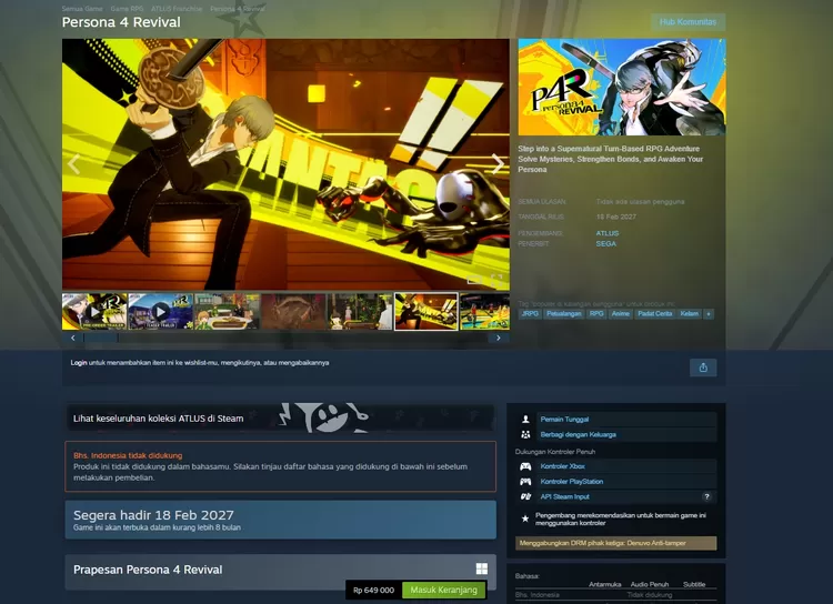 Persona 4 Revival dibanderol seharga Rp 649,000 di Steam