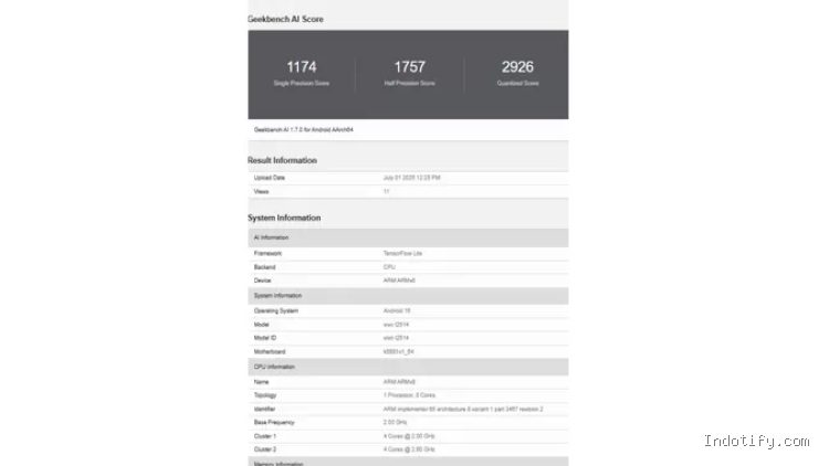 Penampakan bocoran informasi iQOO di Geekbench