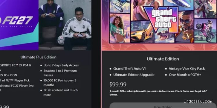 Harga EA FC 27 Ultimate Plus Edition lebih mahal dari pada GTA VI Ultimate Edition