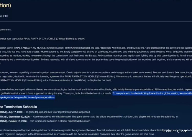 Versi global game-nya juga ikut kandas