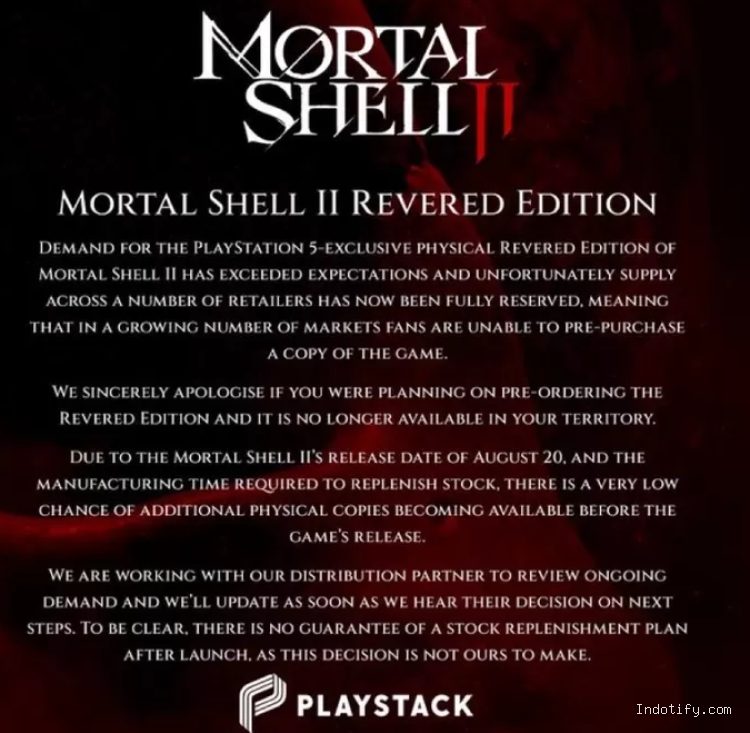 Pengumuman resmi dari pengembang Mortal Shell II bahwa versi fisik game garapannya laris manis